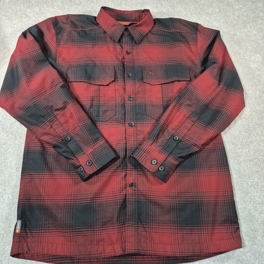 Simms Mens ColdWeather Buffalo Plaid Waffle Lined Button Up Shirt Medium